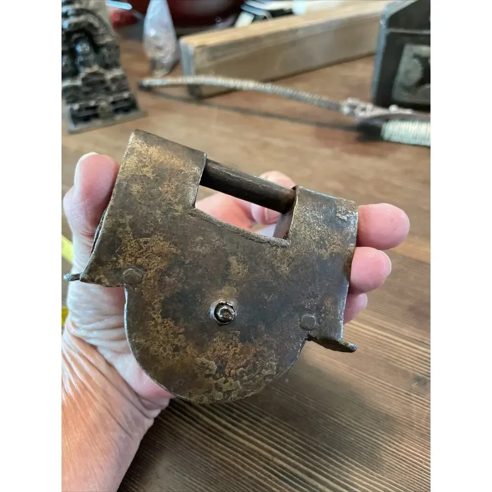 Rare antique handmade 1800s pad lock solid steel With key.